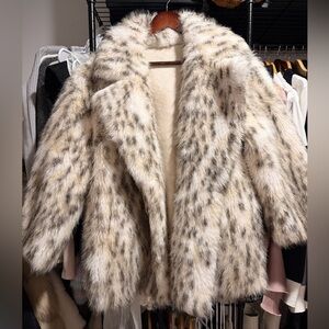 Faux Fur Leopard-Spot Coat - Cream Taupe